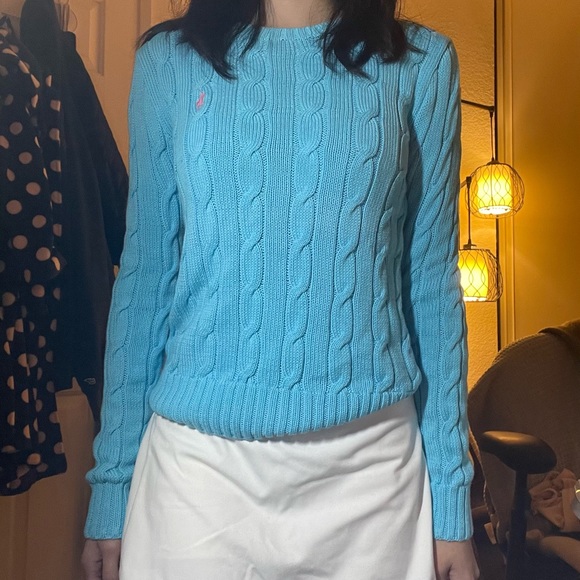 Turquoise Blue Ralph Lauren Cable
Knit Sweater - Picture 1 of 2